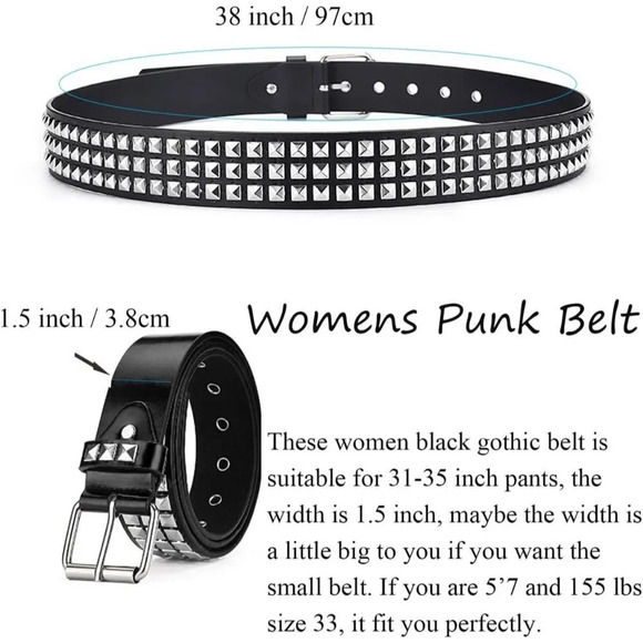Belts Women Stud Punk Rock Girls Black Waist Belt Cosplay Halloween - Picture 3 of 6